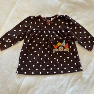 Carter's Brown Polka Dot Turkey Applique Long Sleeve Baby Girl Dress 12 Months